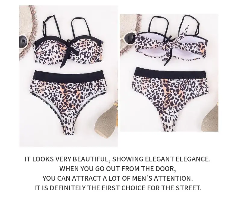 Wholesale New Fashion Bandage Women Bikini 2021 Sexy Beach Two Pieces Leopard Swimwear