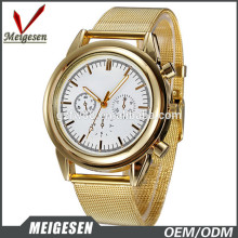 customize LOGO three eyes steel mesh band gold unisex watch