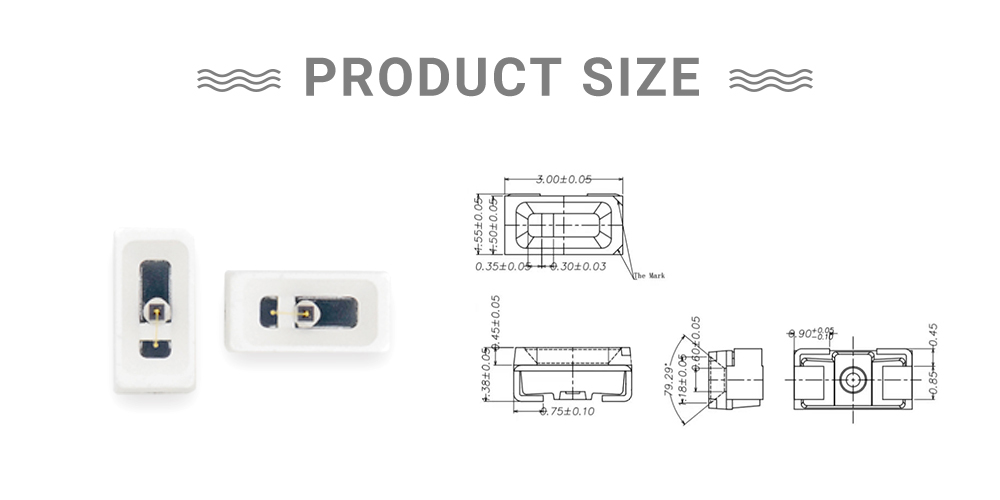 Size of 3015IRC-130L14I100 IR 1300nm LED Source 3014 SMD LED side view LED