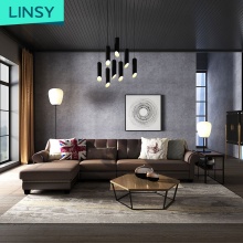 Linsy Sofas Sectionals: European Leather & Fabric Living Room Furniture Set