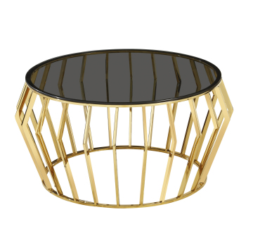 Geometric Gold Accent Table with Smoked Grey Glass