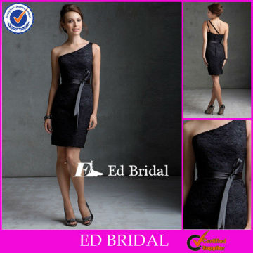 CB28 Elegant One Shoulder Tight Short Black Lace Bridesmaid Dress