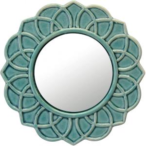 Cermin dinding aksen seramik bunga