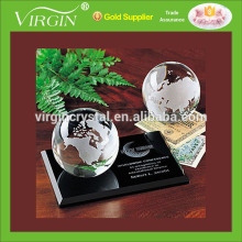 Crystal Globe Ball With Custom Black Crystal Base For Custom Office Gift