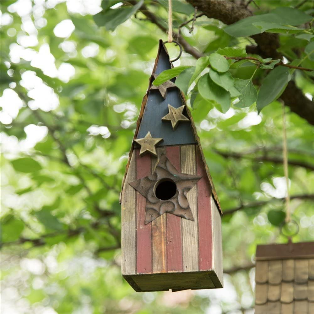 Wooden Hanging Patriotic USA Taman Burung Tertekan