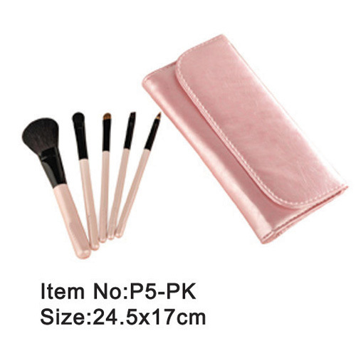 5pcs rose manche plastic animal/nylon cheveux maquillage outil pinceau en coffret rose satin