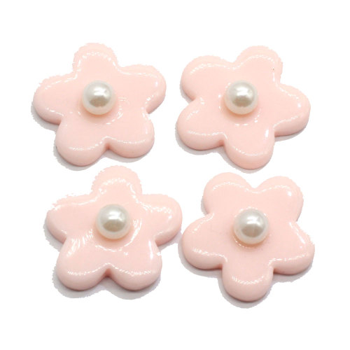 Colorful Pearl Five Petal Flower Resin Charms Flatback Flower Resin For Children Hairpin Rubber String Phone Shell Accessories