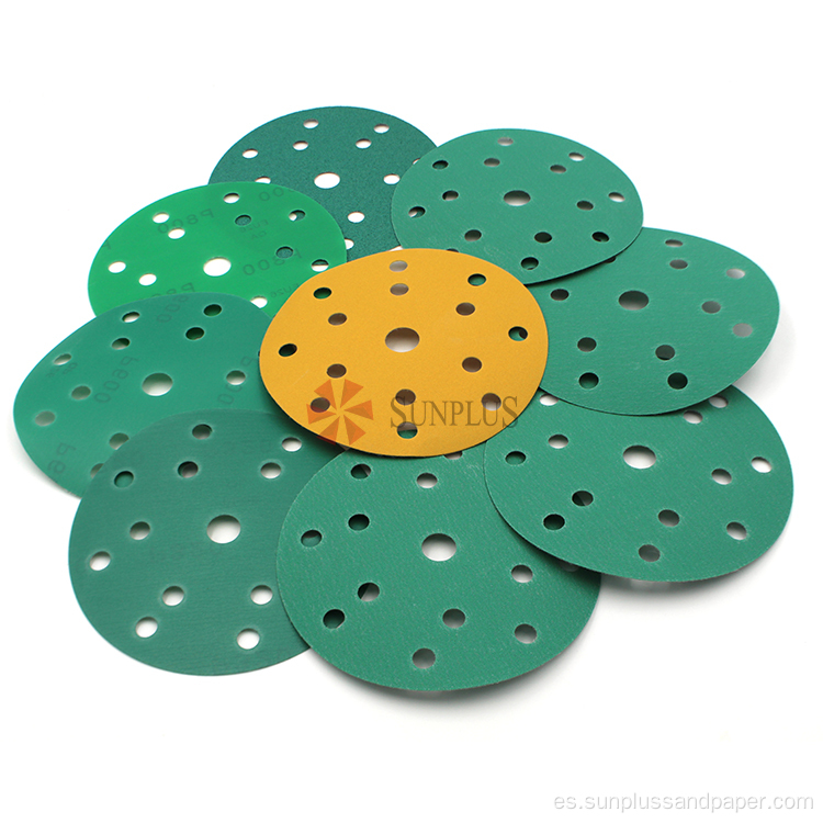 Disco de lijado de papel de lija de película verde de 6 pulgadas