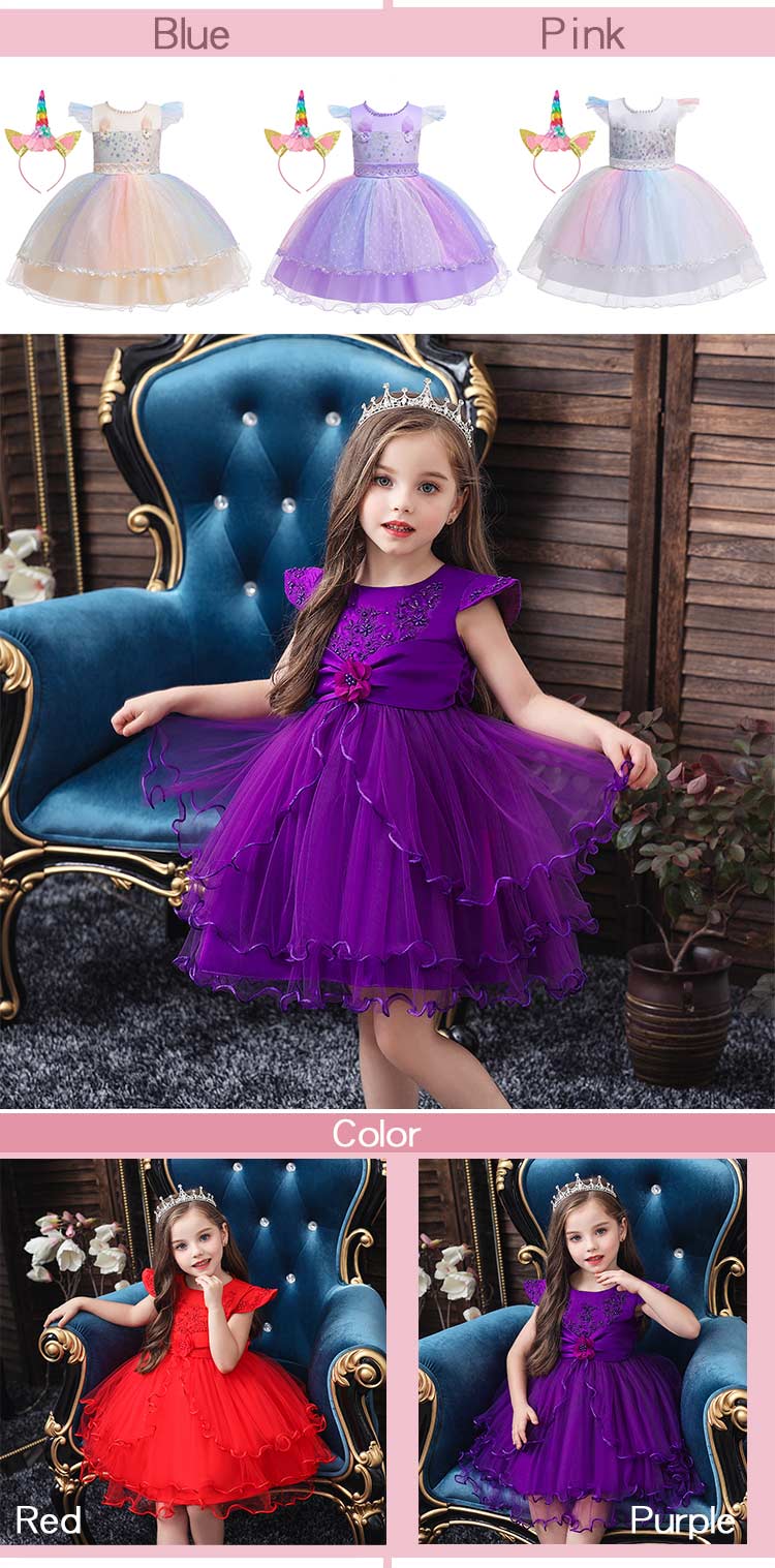 Wholesales Unicorn Dress Pageant Girls Party Dresses Flower Evening Gowns Halloween Unicorn Dress