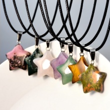 Pentagram Pendant Leather Necklace with Tiger Eye Stone for Women