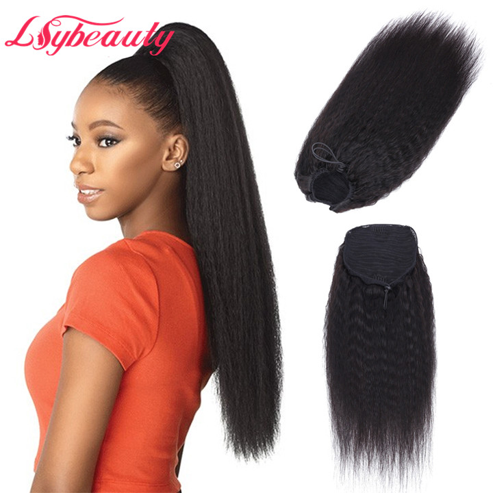 Lsy Natural Kinky Straight Drawstring Ponytail 100% Brazilian Virgin Human Hair Extension Ponytail For Black Women