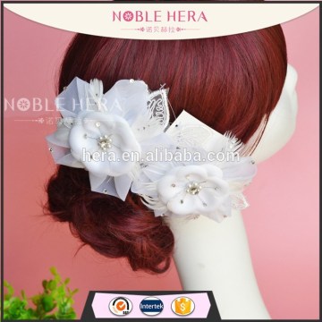 White silk flowers wedding hair accessries metal bridal hair comb