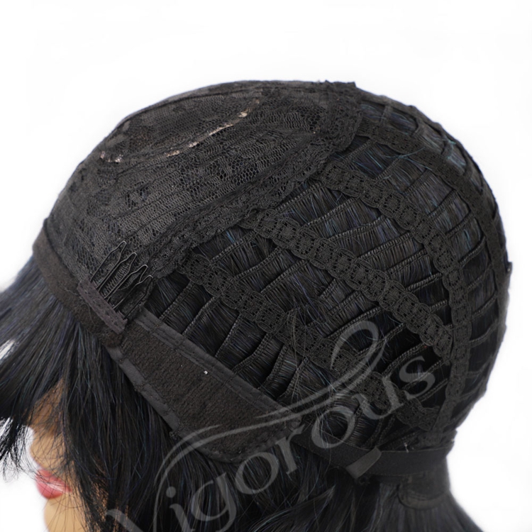 Hot Selling Water Wave With Bang Bob Mixed Blue Black Manufacturers High Quality Cheap Heat Resistant Synthetic Wigs