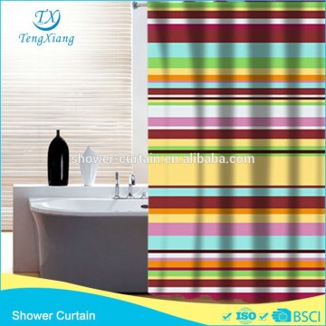 Most Popular Fabric Shower Curtain Rainbow Stripe Design Hookless