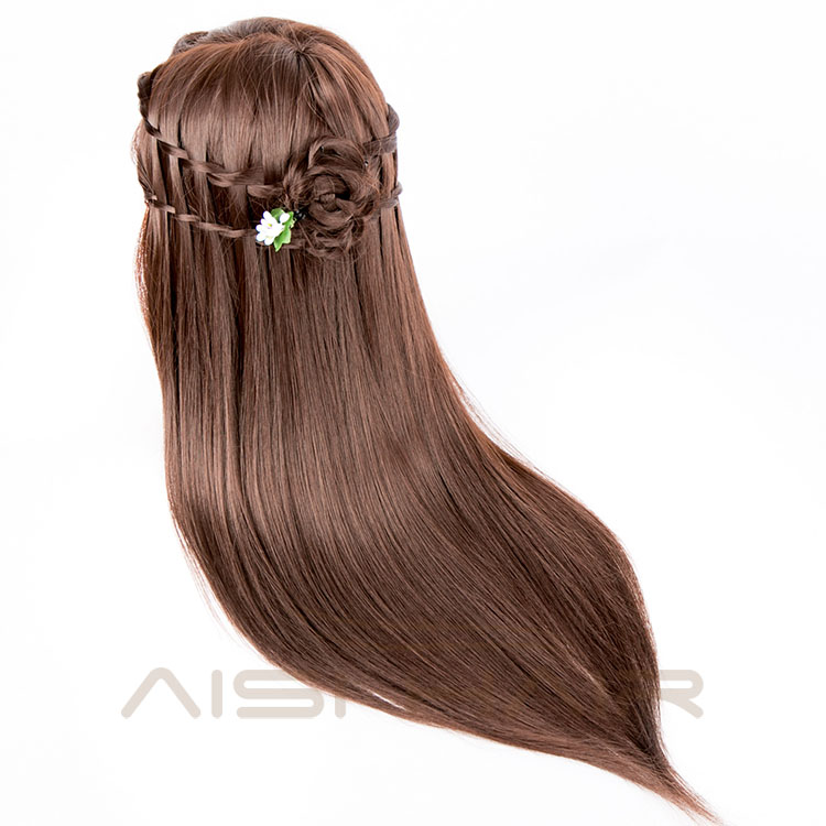 Aisi Hair Top Quality Synthetic Hair Brown Color Mannequin Head for Training and Exams with Table Clamp