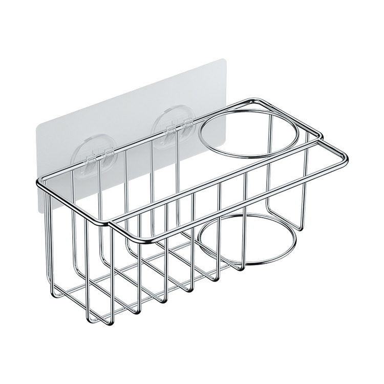 Kitchen Polished Stainless Steel Sink Suction Organizer Basket Sink Caddy Sponge Holder Soap Brush Holder