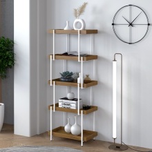 5-Tier Modern Open Bookshelf with White Metal Frame