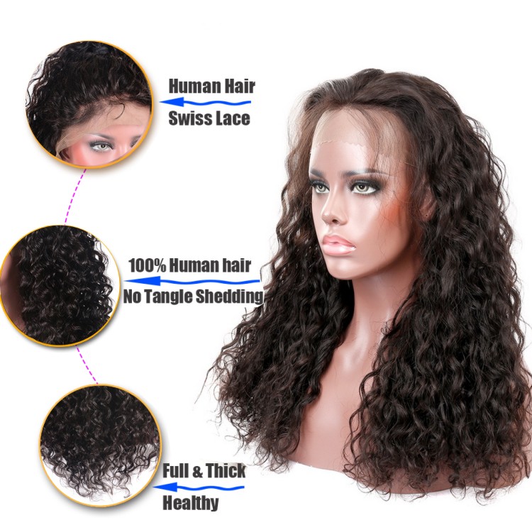 High Quality Unprocessed Virgin Hair Wigs Raw Indian Hair Swiss Lace Wig Water Wave 360 Lace Wig