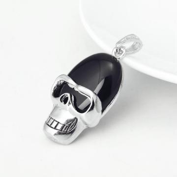 Black Onyx Semi Precious stone Skull Alloy Pendant