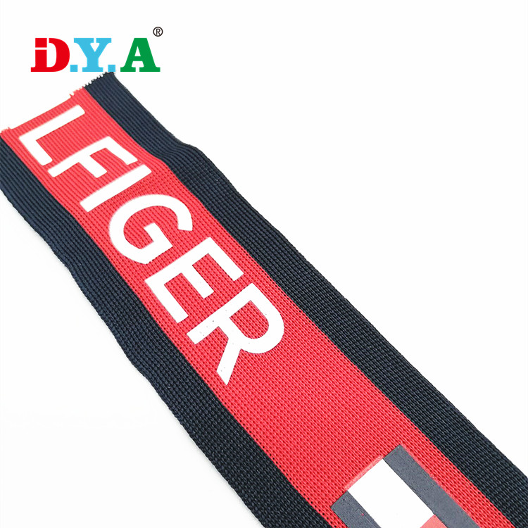 Customized classical red&navy print cover knitted polyester webbing for garments decoration