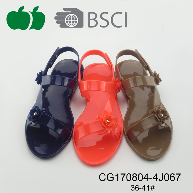 Lady Beautiful Fashion Design Flat Pvc Jelly Sandals