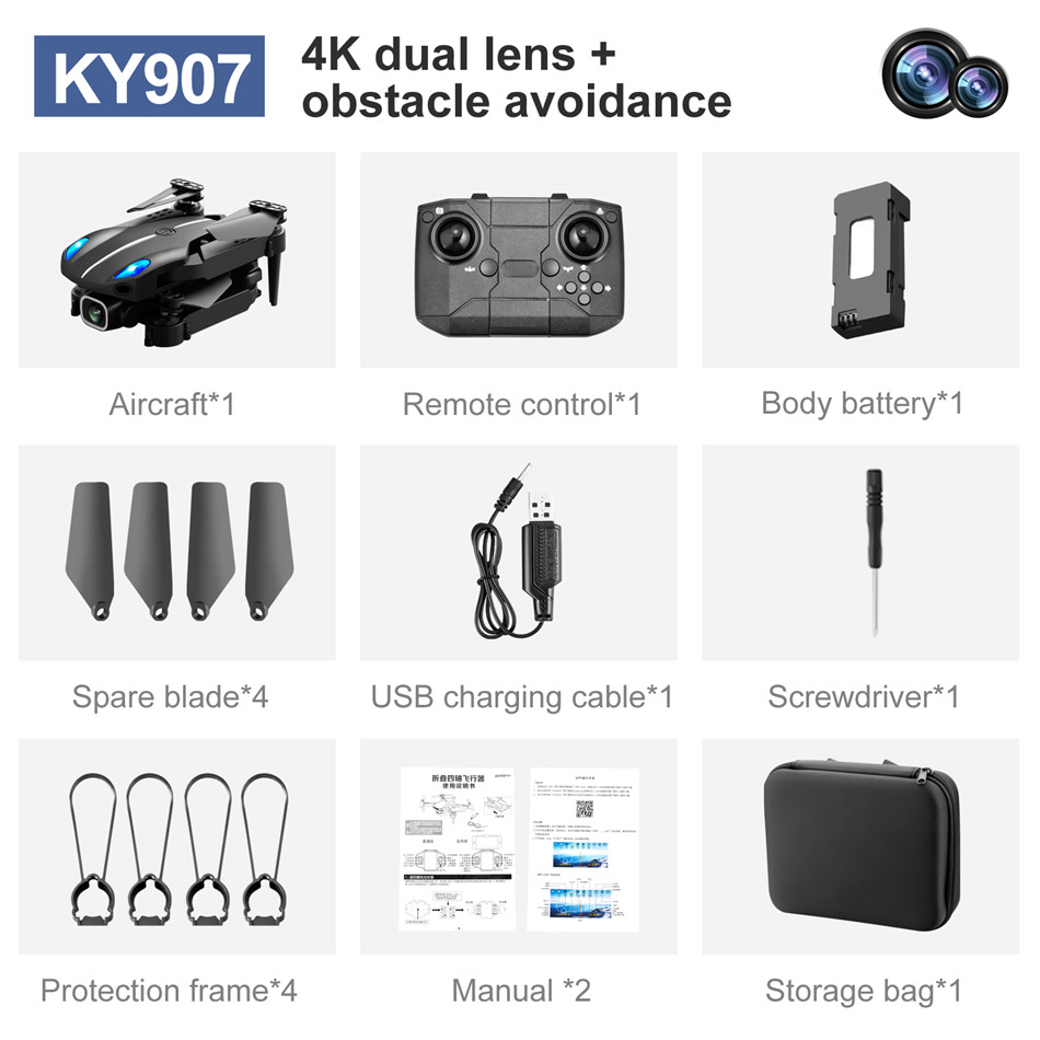 Customizable camera drone KY907 4K Obstacle avoidence dual camera drone Gesture Photos and 50x zoom drone quadcopter