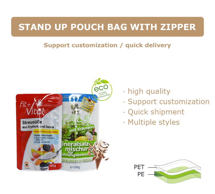 Wholesale Stand Up Plastic Custom Printing Food Bag With Ziplock