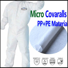 Disposable breathable microporous coverall, PE film laminated