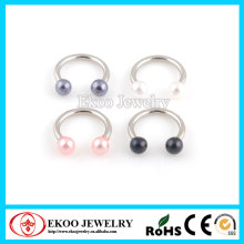 316L Surgical Steel Horseshoe with Pearlish Coat Acrylic Balls Horseshoe Rings