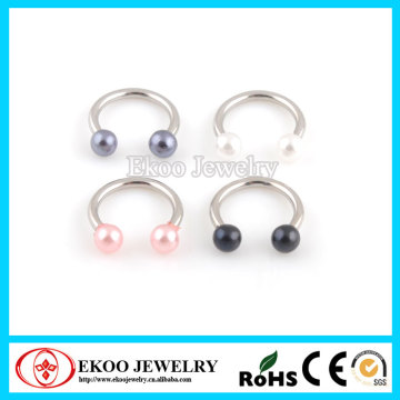 316L Surgical Steel Horseshoe with Pearlish Coat Acrylic Balls Horseshoe Rings