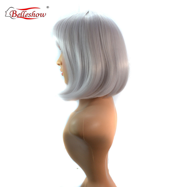 Hot sell wholesale bob wig style synthetic fiber hair bobo head student head lady silver white wig head set wigs