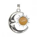 Natural Stone Silver Alloy Moon Gemstone Sun Pendant Crystal Moon Pendant for Diy Jewelry Making Approx 7x23x27mm