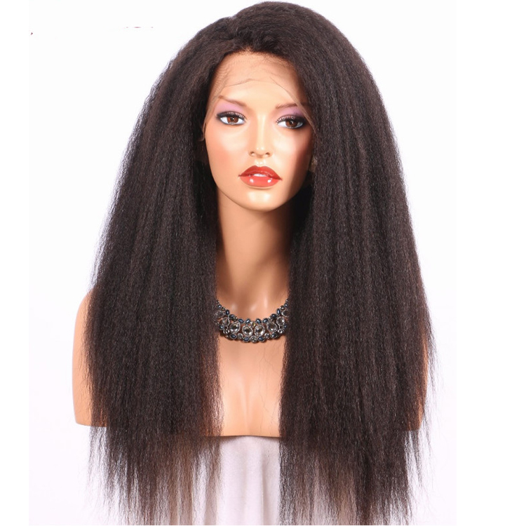 Cheap wholesale peruvian 100% virgin  hair kinky straight lace frontal wig