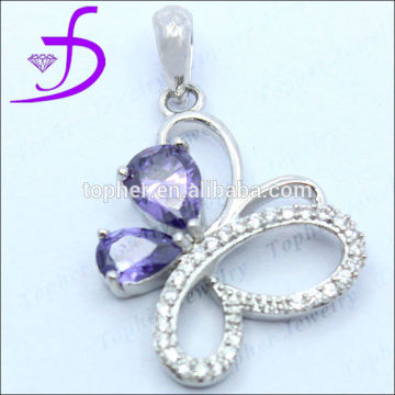 Purple CZ Sterling Silver Jewellery,Wholesale Silver Butterfly Pendant