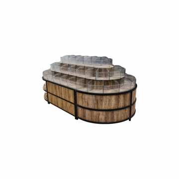 Island-type acrylic steel and wood shelves