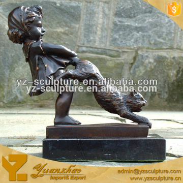Brass Girl catching Cat Statue for home decoration