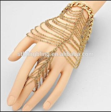 Women Fashion Hand Harness Slave Chain Leaf Link Interweave Finger Ring Bracelet