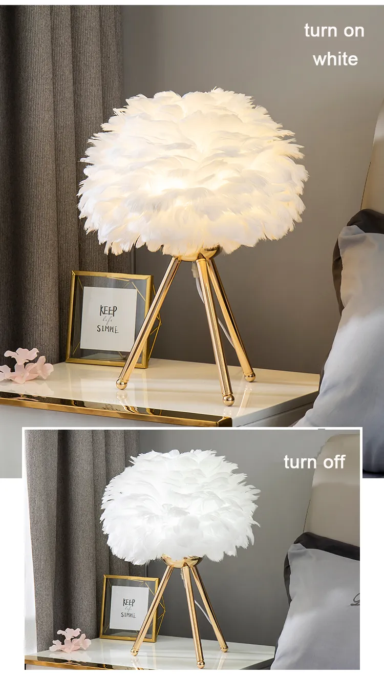 Feather Desk Lamp, Bedside Lamp, Triangular Bedroom Lamp LED Desk Lamp
