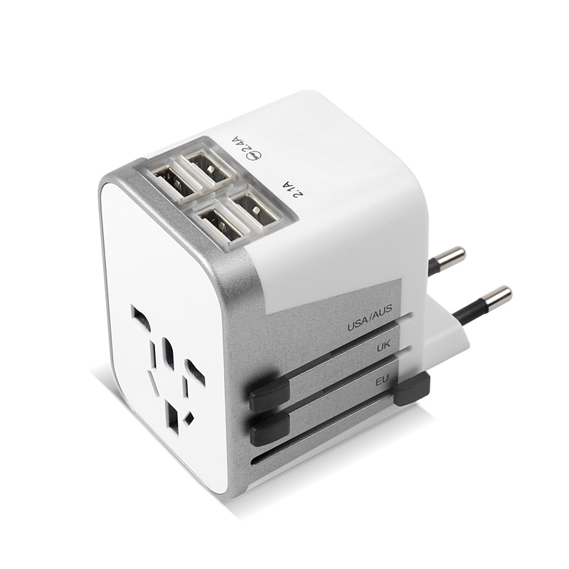 4 USB-poort EU / UK / US / AU-stekker Universele reisadapter