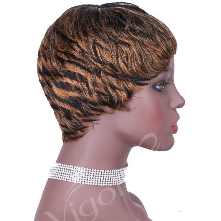 Vigorous Pixie Cut Real Full Machine Brazilian Human Hair For Woman Short Finger Wave Natural Fluffy Wigs