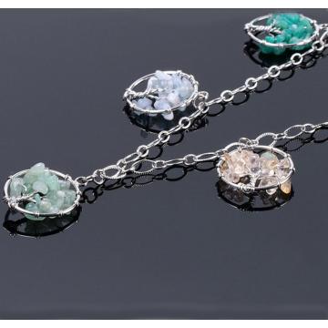 Natural Gemstone Life of Tree Pendant Necklace long chain for women girl