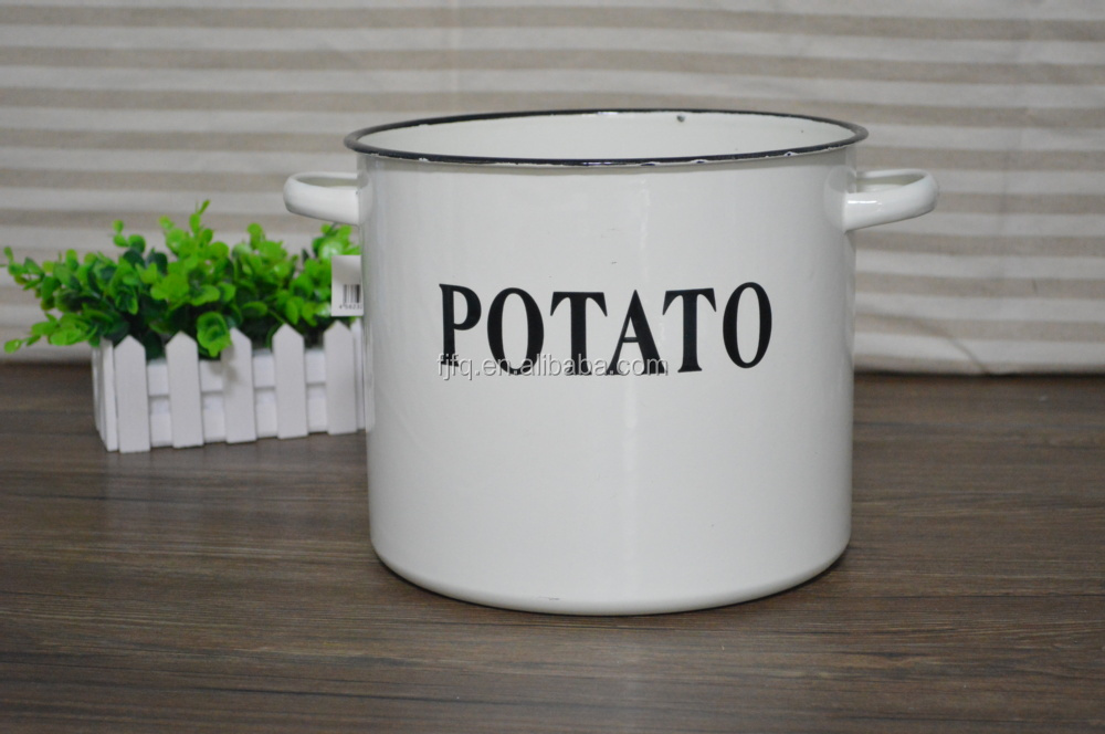 Dia 24cm Vintage Enamel Storage Pot Potato Pot With Lid