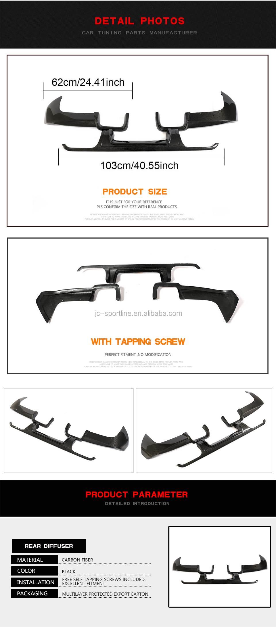 V-Class W447 Carbon Fiber Rear Diffuser for Mercedes Benz Vito V250 16-18