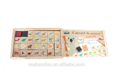 kids wood animals toy stamps set for gift