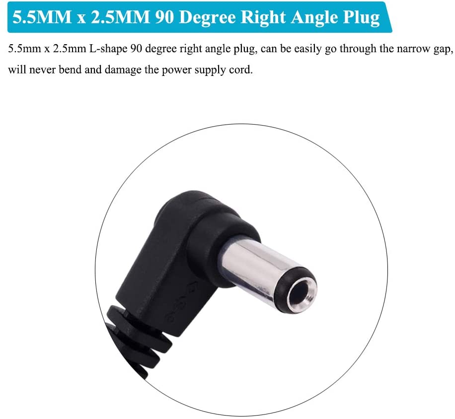 5.5mm x 2.5mm 90 Degree Right Angle DC Power Male Plug Jack to Bare Wire Open End Pigtail Power Cable Cord for DC Power Supply C