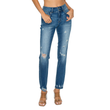 Ladies Ripped Skinny Jeans Wide Waist High Rise Denim Pants