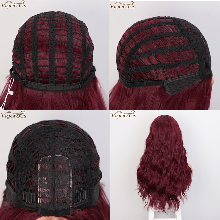 Vigorous High Temperature Long Wavy Wig Middle Part Synthetic Red Wigs For Black Women Cosplay Party Wigs Wholesale Price