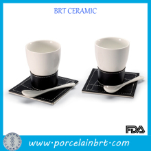 Leather stitching ceramic coffee cup set