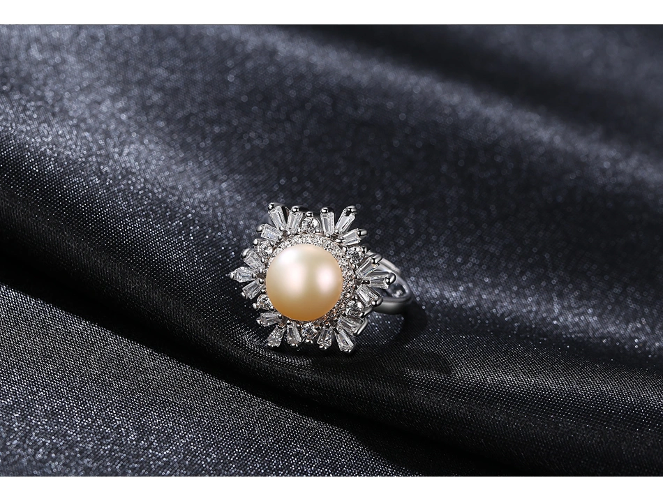 CZ Small Snowflake 925 Silver Freshwater Pearl Rings