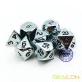 Bescon Super Shiny Gloss Silver Metal 7pcs Polyhedral Dice Set, Chrome Metal RPG Game Dice 7pcs Set